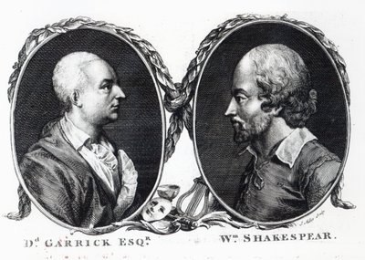 David Garrick and Shakespeare, engraved by J. Miller by English School